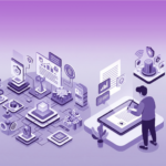 Ilustração conceitual em tons de roxo sobre assinatura eletrônica, mostrando segurança digital e facilidade de uso.
